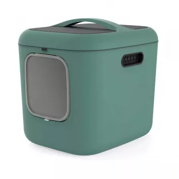 Kaķu tualete rotho Biala XL zaļa Easy Clean Design — liela plastmasas kaķu tualete, 499×576×614 mm, oglekļa filtrs, pakarināšanas caurums