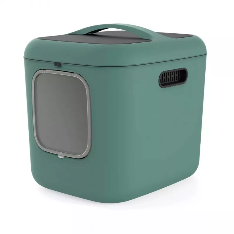 Kaķu tualete rotho Biala XL zaļa Easy Clean Design — liela plastmasas kaķu tualete, 499×576×614 mm, oglekļa filtrs, pakarināšanas caurums