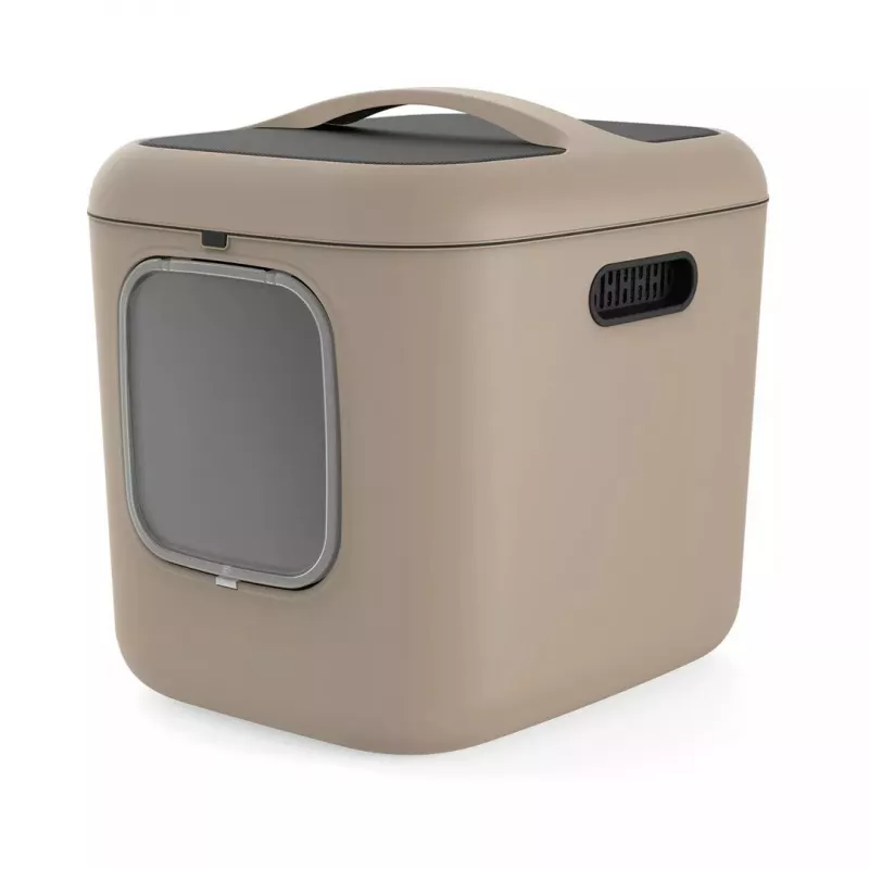 Kaku kaste Rotho Biala XL Cappuccino — plastmasas kaķu tualetes paplāte ar oglekļa filtru, pakarināšanas atveri, 499×614×576 mm, 2,5 kg