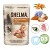 Slapjā kaķu barība SHELMA Rich in turkey mērcē 85 g — pieaugušiem kaķiem, bez glutēna, piemērota pārtikas alerģijām