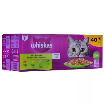 Slapjā kaķu barība Whiskas Mix Favourites želejā, 40 x 85 g bundžiņas, tunča garša, pieaugušiem kaķiem