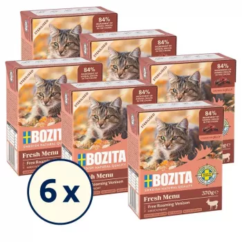 Mitrā kaķu barība BOZITA Fresh Menu 370 g pieaugušām kaķiem, brieža gaļas garša, bez sojas, bez lipekļa