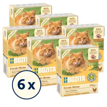 Mitrā kaķu barība BOZITA Fresh Menu Chicken 370 g — pieaugušiem, visu šķirņu, svara kontrolei paredzēta formula