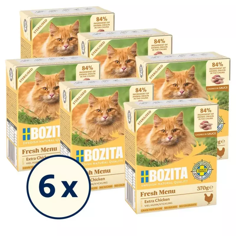 Mitrā kaķu barība BOZITA Fresh Menu Chicken 370 g — pieaugušiem, visu šķirņu, svara kontrolei paredzēta formula