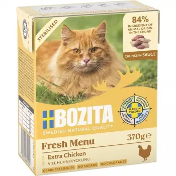 Mitrā kaķu barība BOZITA Fresh Menu Chicken 370 g — pieaugušiem, visu šķirņu, svara kontrolei paredzēta formula