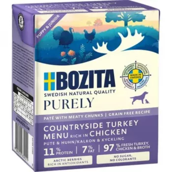 Bozita Purely Paté Duoprotein Junior mitrā suņu barība ar vistu un tītaru, 370 g
