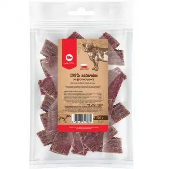 Mitrā suņu barība MACED Beef 100% Nature, 500 g — pieauguši suņi, proteīns 56,9%, tauki 21,5%, mitrums 10,1%