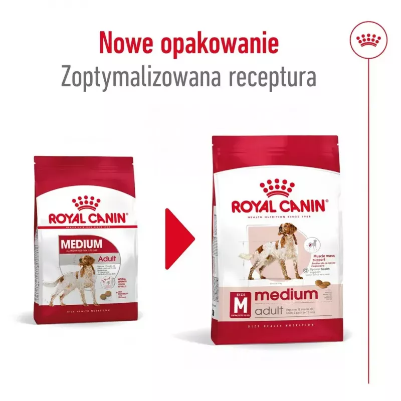 Sausā suņu barība Royal Canin Medium Adult — vista & cūkgaļa, 4 kg; olbaltumvielas 25%, tauki 14%