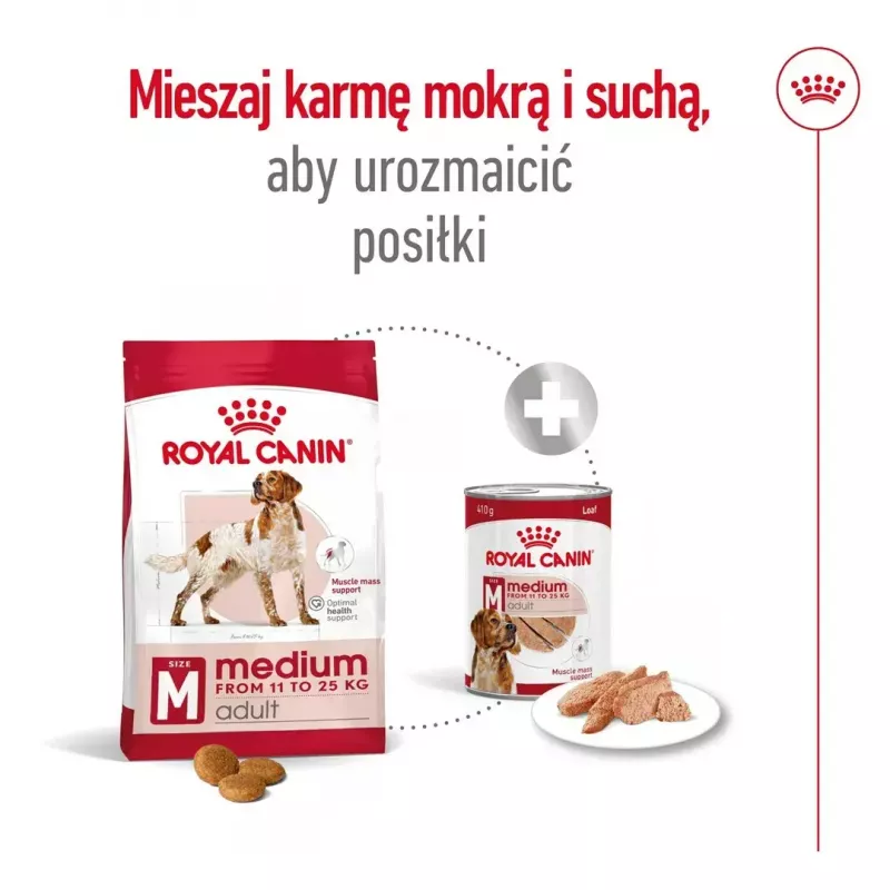 Sausā suņu barība Royal Canin Medium Adult — vista & cūkgaļa, 4 kg; olbaltumvielas 25%, tauki 14%