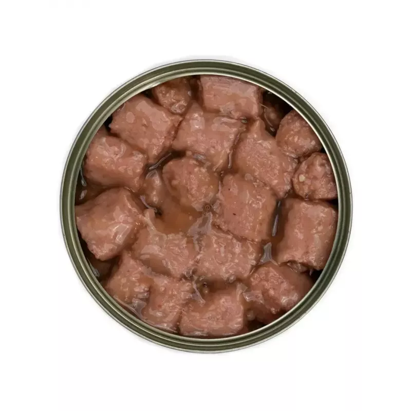 Mitrā suņu barība TufTuf Gaļīgi gabaliņi ar mājputnu gaļu 1,25 kg — pilnvērtīga konservēta barība pieaugušiem suņiem, 7% olbaltumvielu, 81,5% mitruma