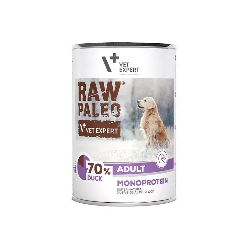 Mitrā suņu barība VETEXPERT RAW PALEO Adult Monoprotein Duck 400 g, bez lipekļa, bez sojas, pārtikas alerģijām