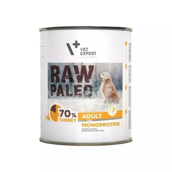Mitrā suņu barība VETEXPERT RAW PALEO Adult Monoprotein Turkey 800 g bundžā, bez graudiem, bez lipekļa, pret pārtikas alerģijām