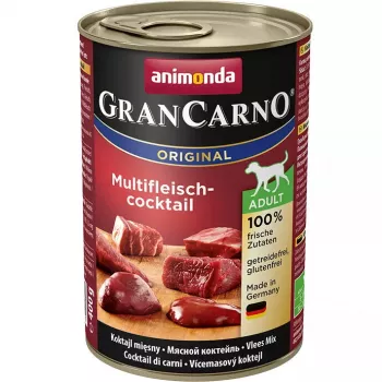 Konservēta suņu barība Animonda GranCarno Oriģināls — liellopu gaļa, vista, medījums, tītars, 400 g, bez konservantiem