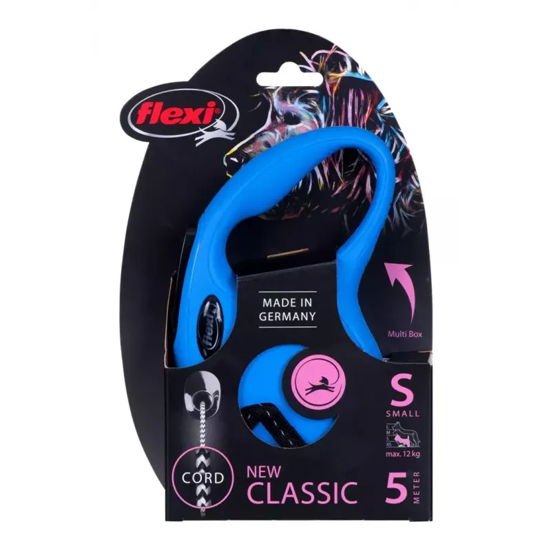 Ievelkamā suņu pavada Flexi New Classic S — aukla, 5 m, vienas pavadas, zila, maks. slodze 12 kg