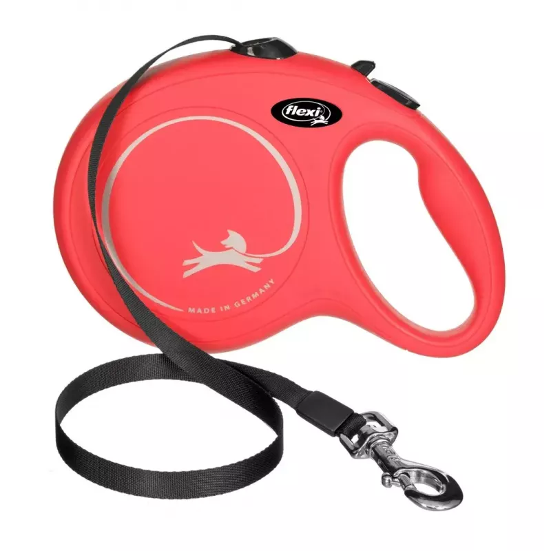Ievelkama suņu pavada Flexi New Classic 5 m, melna neilona lente, lielu šķirņu suņiem līdz 50 kg
