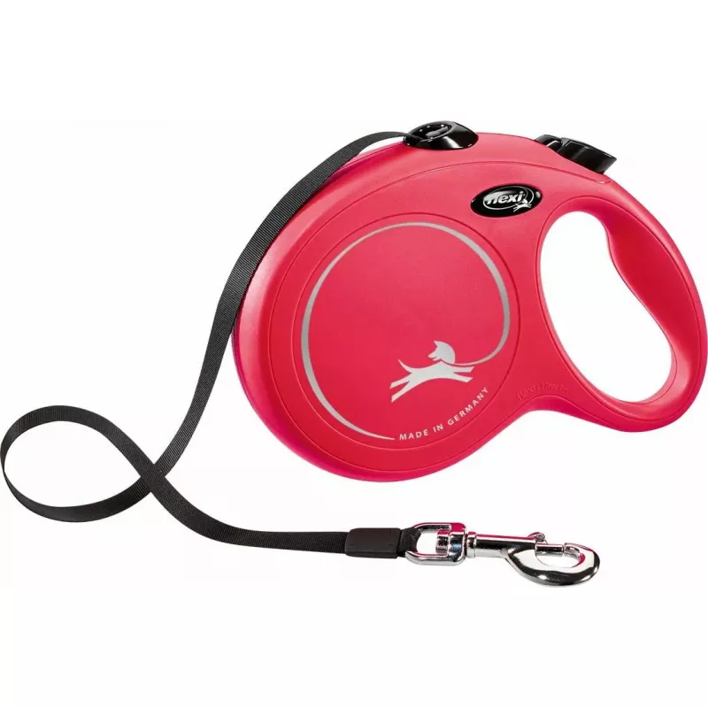 Izvelkamā suņu siksna Flexi New Classic 8 m, lentes pavadiņa, melna, piemērota lielām šķirnēm līdz 50 kg
