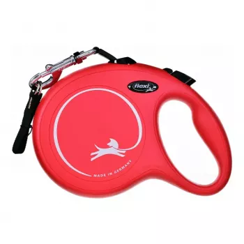 Izvelkamā suņu siksna Flexi New Classic 8 m, lentes pavadiņa, melna, piemērota lielām šķirnēm līdz 50 kg