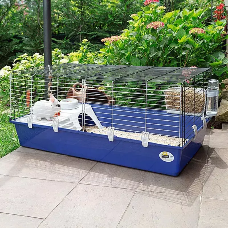 Būris FERPLAST Rabbit 120 Blue — metāla un plastmasas trušu būris 1180×585×495 mm, trušiem 5–9,9 kg