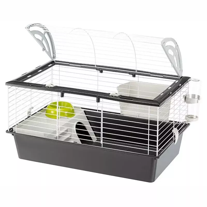 Būris FERPLAST Casita 80 jūrascūciņām 780×480×500 mm, metāls un plastmasa, pelēks/melns-balts