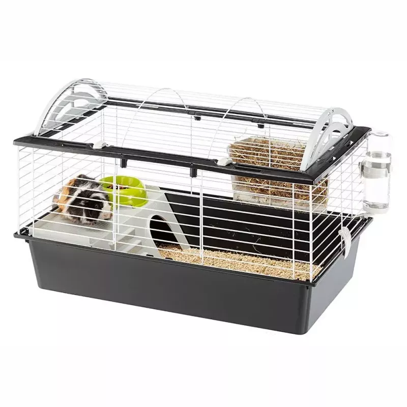 Būris FERPLAST Casita 80 jūrascūciņām 780×480×500 mm, metāls un plastmasa, pelēks/melns-balts
