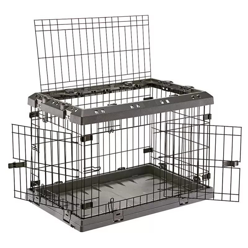 Cietā mājdzīvnieku pārnēsājamā būra FERPLAST Superior 770×510×550 mm — metāla/plastmasas būris maziem suņiem 5–9,9 kg, melns