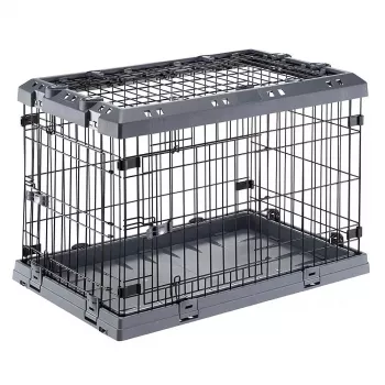 Cietā mājdzīvnieku pārnēsājamā būra FERPLAST Superior 770×510×550 mm — metāla/plastmasas būris maziem suņiem 5–9,9 kg, melns