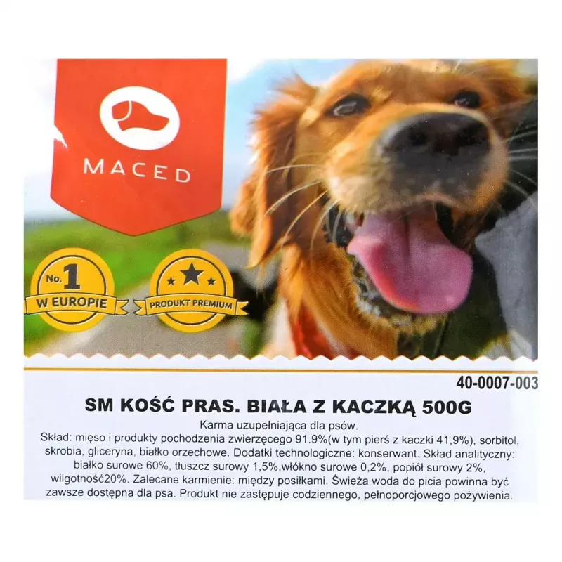 Suņu košļājamais kauls MACED Presētais kauls ar pīli 500 g — vienas sastāvdaļas zobu kopšanas košļājamā rotaļlieta suņiem
