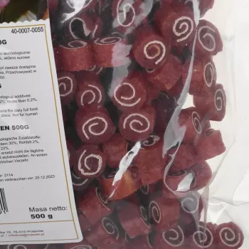Sausais suņu kārums MACED Duck and Fish Sushi 500 g — papildinoša treniņu uzkoda, olbaltumvielas 30%, tauki 2%, bez lipekļa