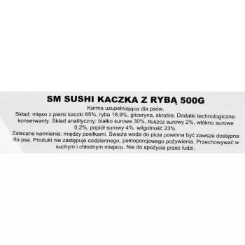 Sausais suņu kārums MACED Duck and Fish Sushi 500 g — papildinoša treniņu uzkoda, olbaltumvielas 30%, tauki 2%, bez lipekļa