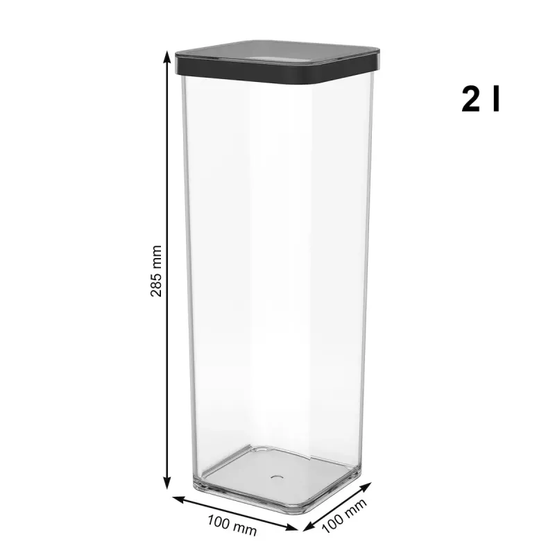 Barības tvertne rotho 1160608080 2 L melna caurspīdīga, 100×100×285 mm, tehnopolimērs
