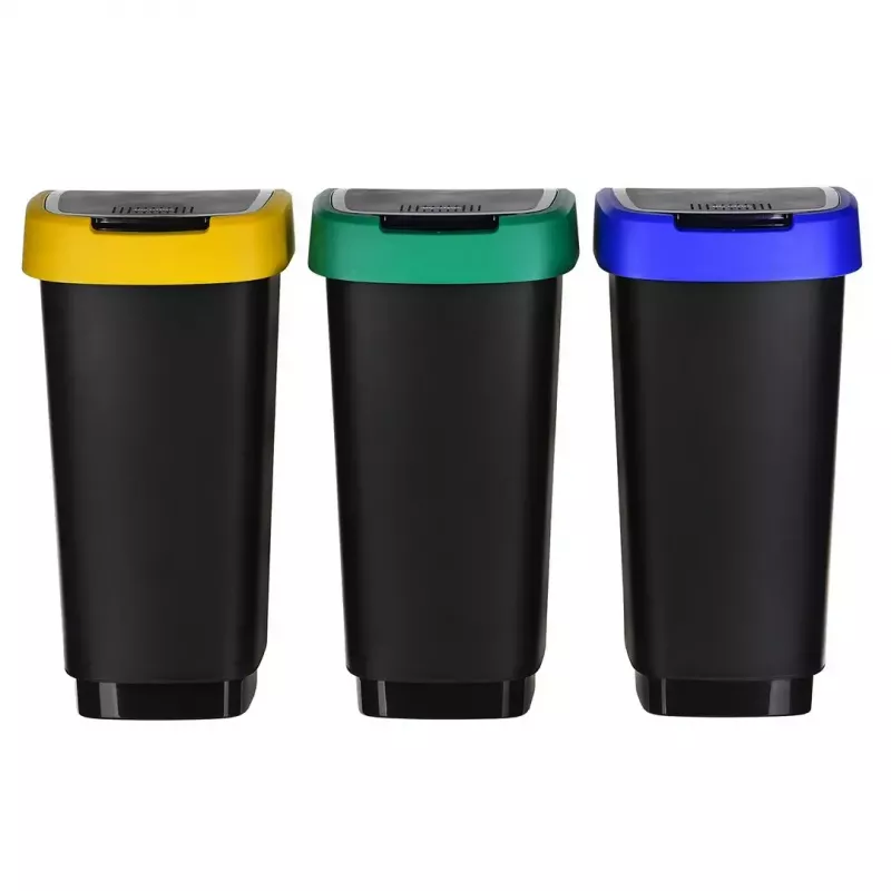 Trīs nodalījumu atkritumu šķirotājs rotho Twist 3 × 25 L (tehnopolimērs, melns, 252 × 333 × 476 mm)