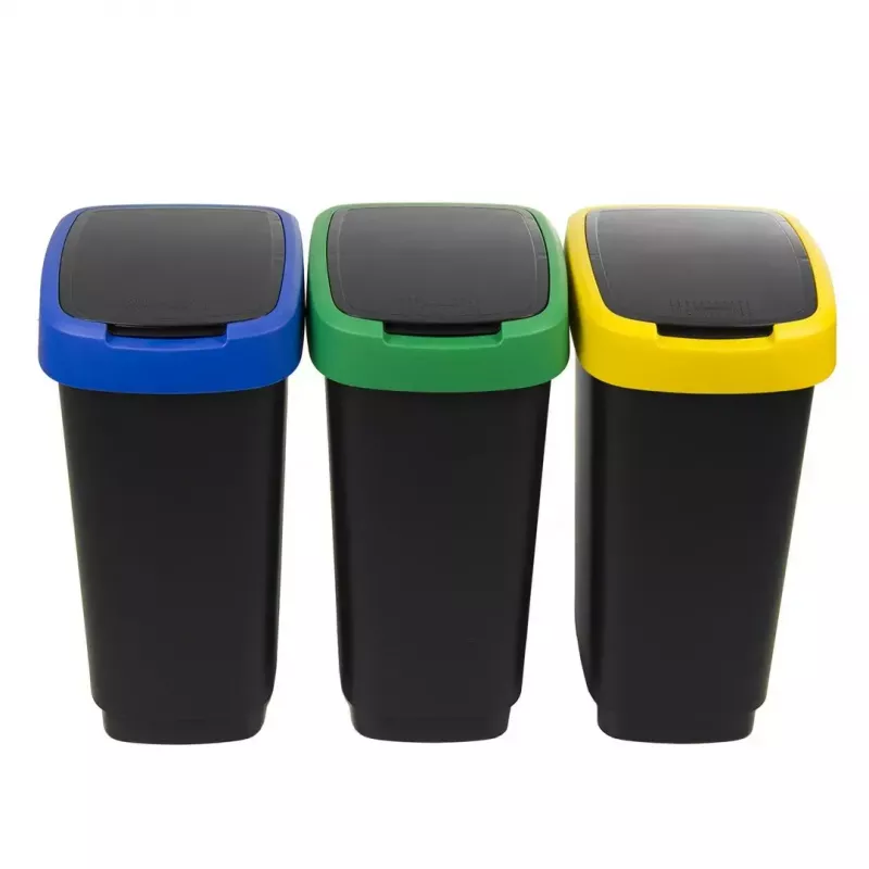 Trīs nodalījumu atkritumu šķirotājs rotho Twist 3 × 25 L (tehnopolimērs, melns, 252 × 333 × 476 mm)