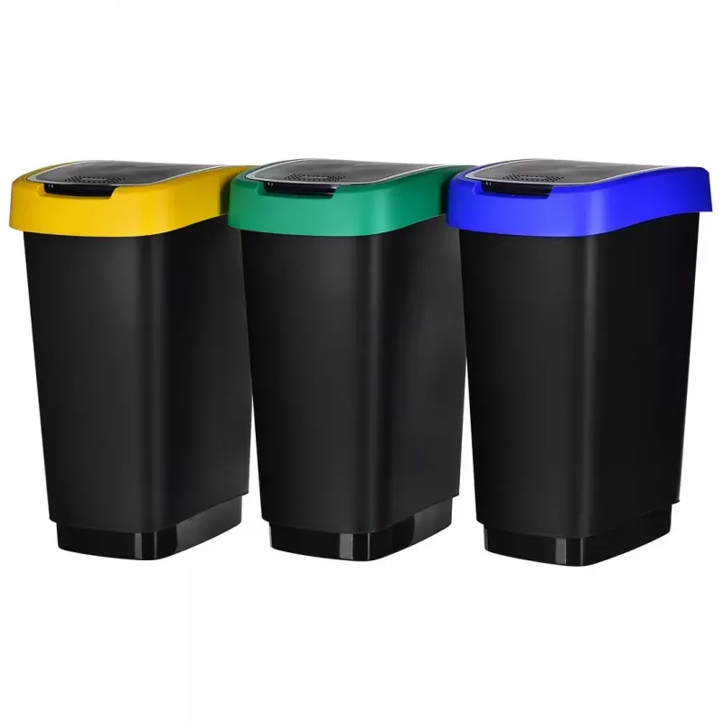 Trīs nodalījumu atkritumu šķirotājs rotho Twist 3 × 25 L (tehnopolimērs, melns, 252 × 333 × 476 mm)
