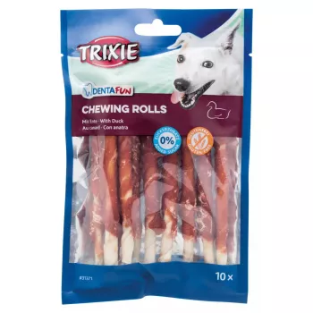 Trixie Dog Chewing Rolls Denta Fun Duck 80 g — košļājama zobu kopšanas našķis pieaugušiem suņiem, 12 cm