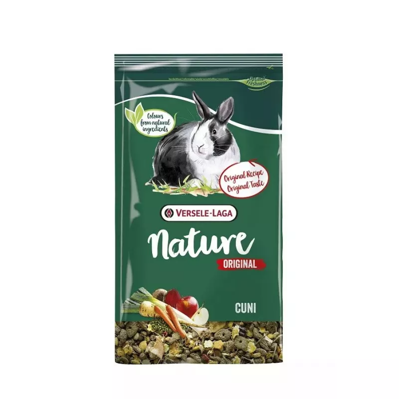 Sausā barība miniatūrajiem trušiem VERSELE-LAGA Nature Oriģināls Cuni 2,5 kg — pieaugušiem, olbaltumvielas 14,5%, tauki 4%, šķiedrvielas 13,5%