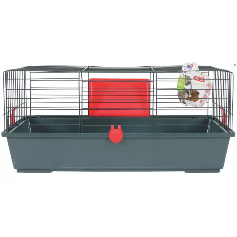 Grauzēju būris ZOLUX Classic 80 — divstāvu metāla/plastmasas novietne, 800×430×330 mm, 31 mm stieņu atstarpes, pelēks/sarkans