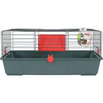 Grauzēju būris ZOLUX Classic 80 — divstāvu metāla/plastmasas novietne, 800×430×330 mm, 31 mm stieņu atstarpes, pelēks/sarkans