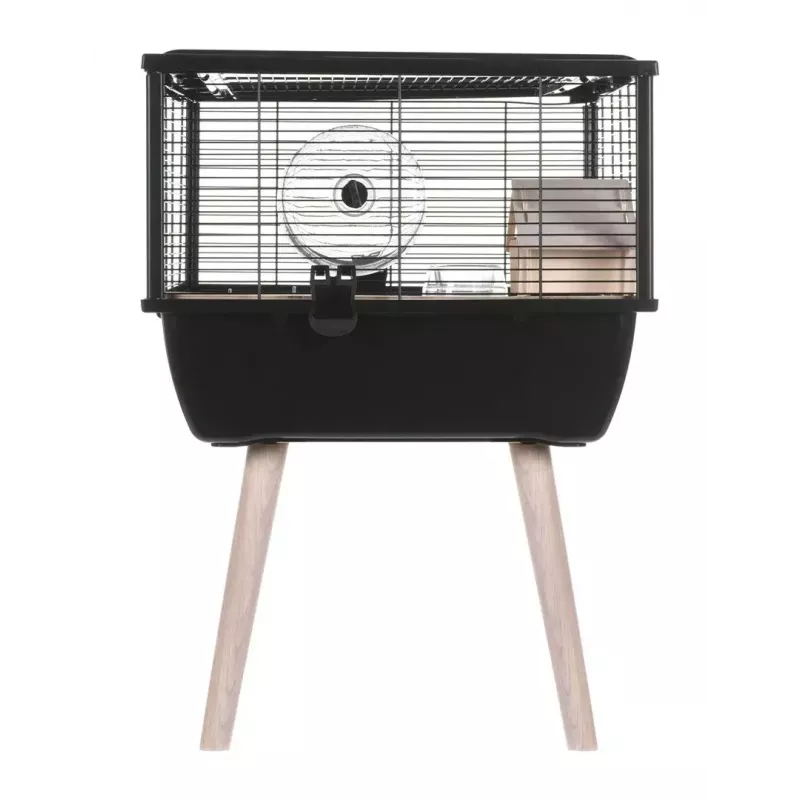 Grauzēju būris ZOLUX Neo Nigha mazs H36 melns, koks, W780×D360×H480 mm, komplektā skriešanas ritenis
