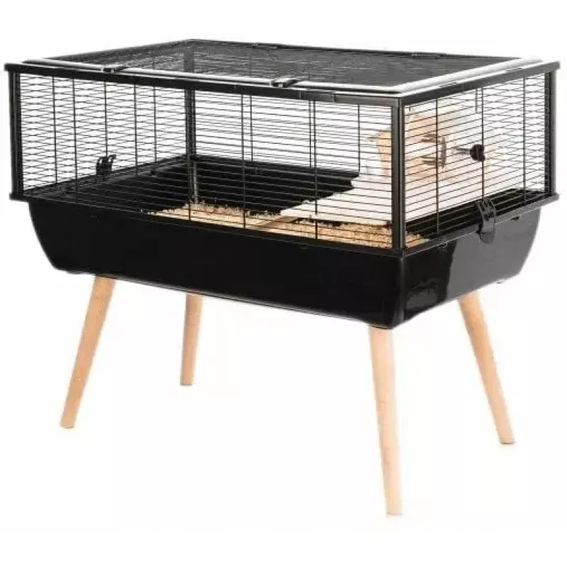 Grauzēju būris ZOLUX Neo Nigha mazs H36 melns, koks, W780×D360×H480 mm, komplektā skriešanas ritenis