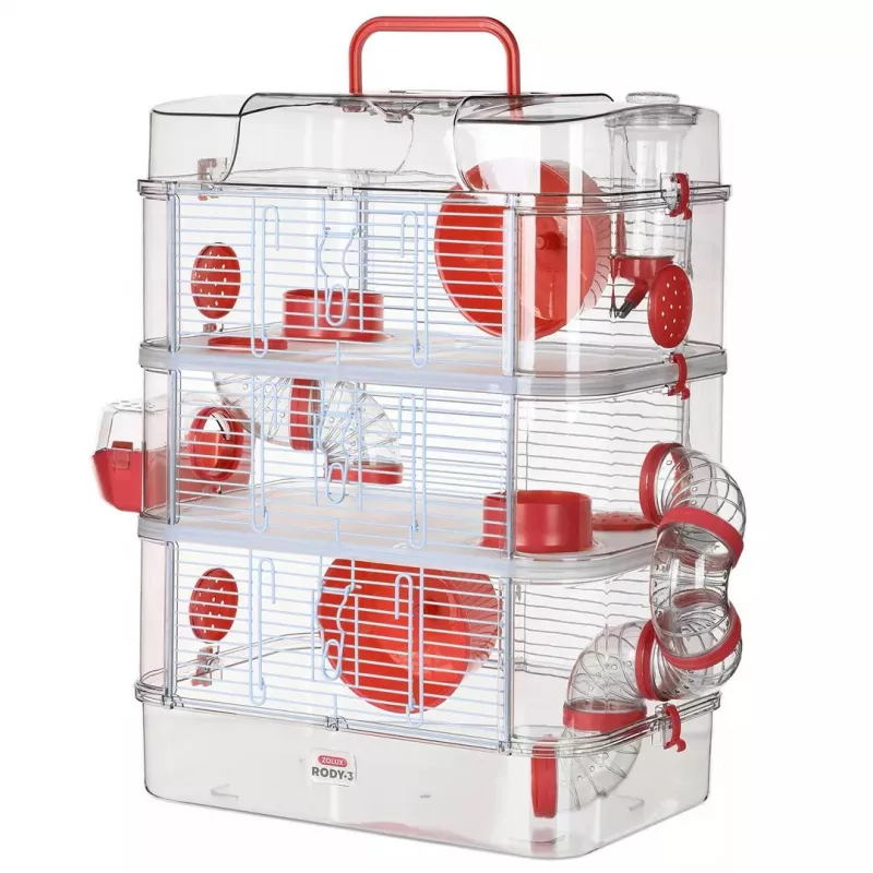 Grauzēju būris ZOLUX Rody3 Trio — mazo dzīvnieku mājvieta, metāls/plastmasa, 410×270×530 mm, 3 kg, komplektā ar skriešanas riteni