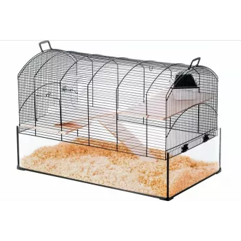 Būris ZOLUX NeoPanas XL stikla būris grauzējiem, melns, izmēri 710×410×490 mm, stikla paplātes augstums 180 mm, ietver 2 plauktus, 2 platformas, bļodu, mājiņu, riteni