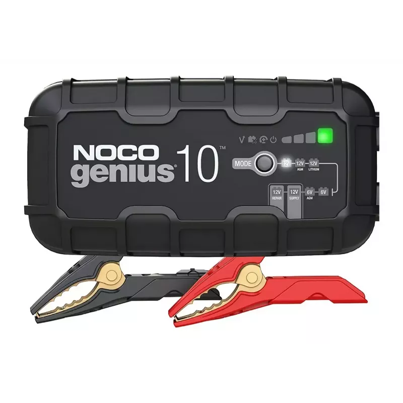 Bateriju lādētājs NOCO GENIUS10 EU 10 A 6V un 12V baterijām — apkope un desulfatācija, 150 W, Li‑Ion/AGM/Geleja, IPX ūdensizturīgs