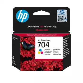 HP 704 Tri-color Oriģināls Ink Advantage kārtridžs, ciānkrāsa, fuksīna, dzeltena, 1 gab., 200 lappuses
