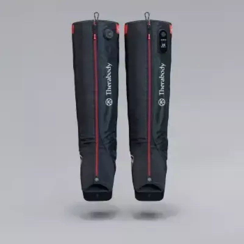 Kompresijas zābaki Therabody Recovery Air Jetboots Pro Plus — pilna garuma, regulāra izmēra, pneimatiski 20–100 mmHg, vibrācija, LCD, uzlādējami