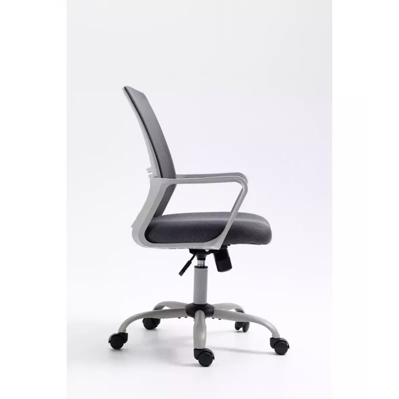 Grozais biroja krēsls ActiveJet YK01 — polsterēts auduma sēdeklis, sieta atzveltne, pelēks, regulējams augstums 46–56 cm