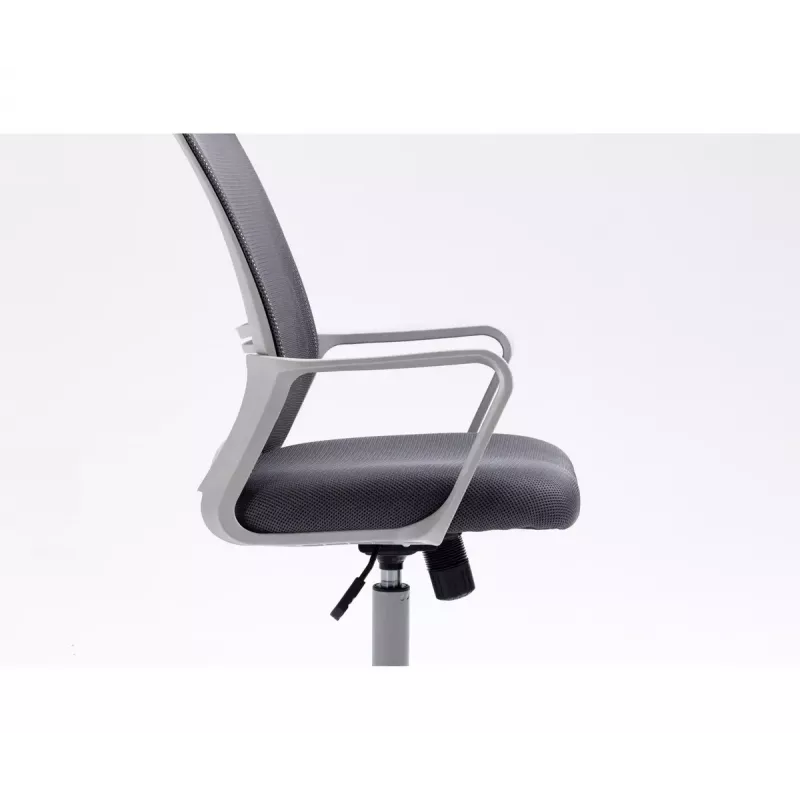 Grozais biroja krēsls ActiveJet YK01 — polsterēts auduma sēdeklis, sieta atzveltne, pelēks, regulējams augstums 46–56 cm