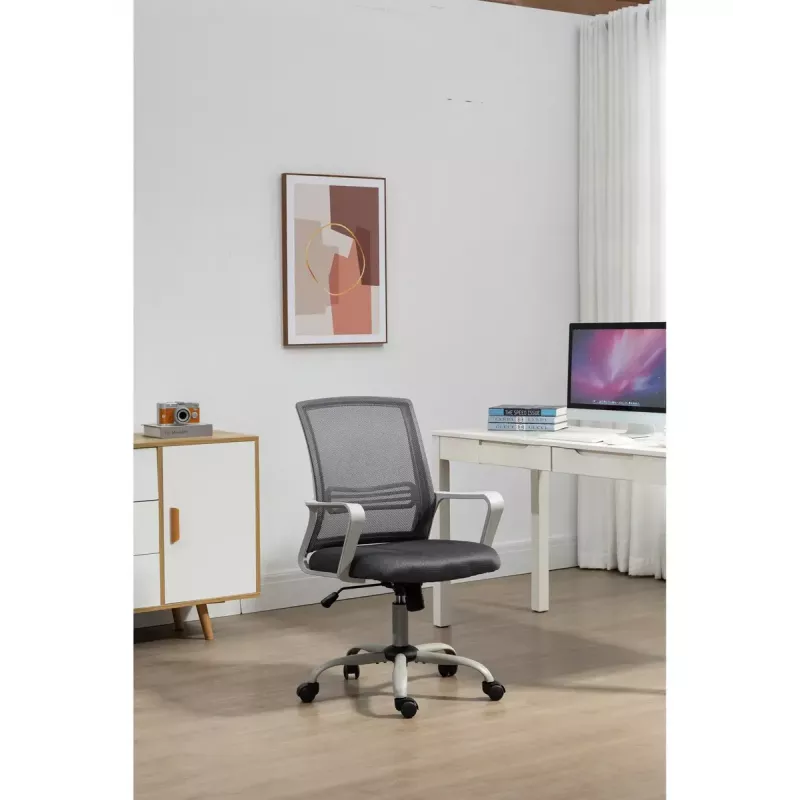 Grozais biroja krēsls ActiveJet YK01 — polsterēts auduma sēdeklis, sieta atzveltne, pelēks, regulējams augstums 46–56 cm