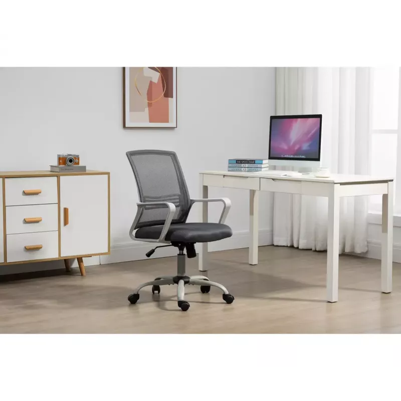 Grozais biroja krēsls ActiveJet YK01 — polsterēts auduma sēdeklis, sieta atzveltne, pelēks, regulējams augstums 46–56 cm