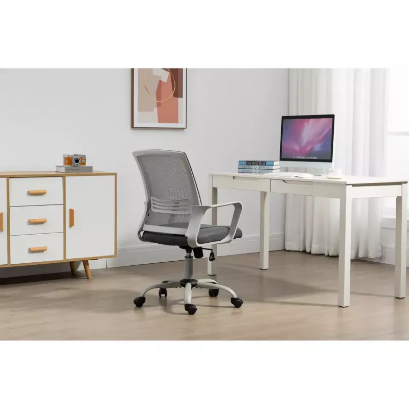 Grozais biroja krēsls ActiveJet YK01 — polsterēts auduma sēdeklis, sieta atzveltne, pelēks, regulējams augstums 46–56 cm