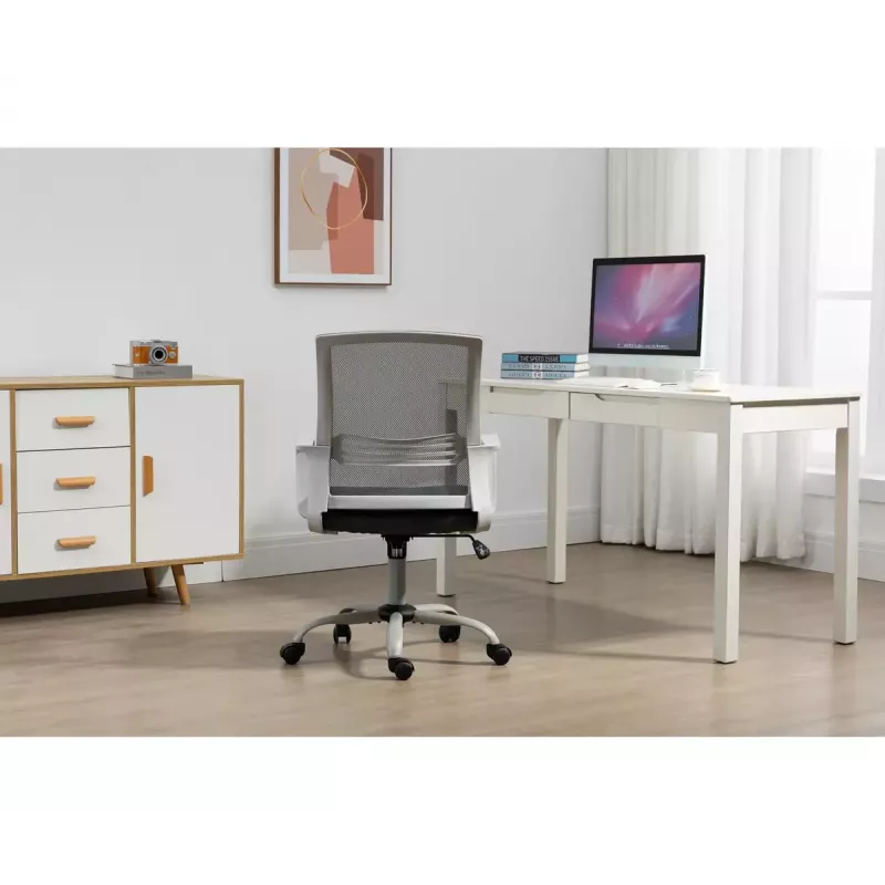 Grozais biroja krēsls ActiveJet YK01 — polsterēts auduma sēdeklis, sieta atzveltne, pelēks, regulējams augstums 46–56 cm